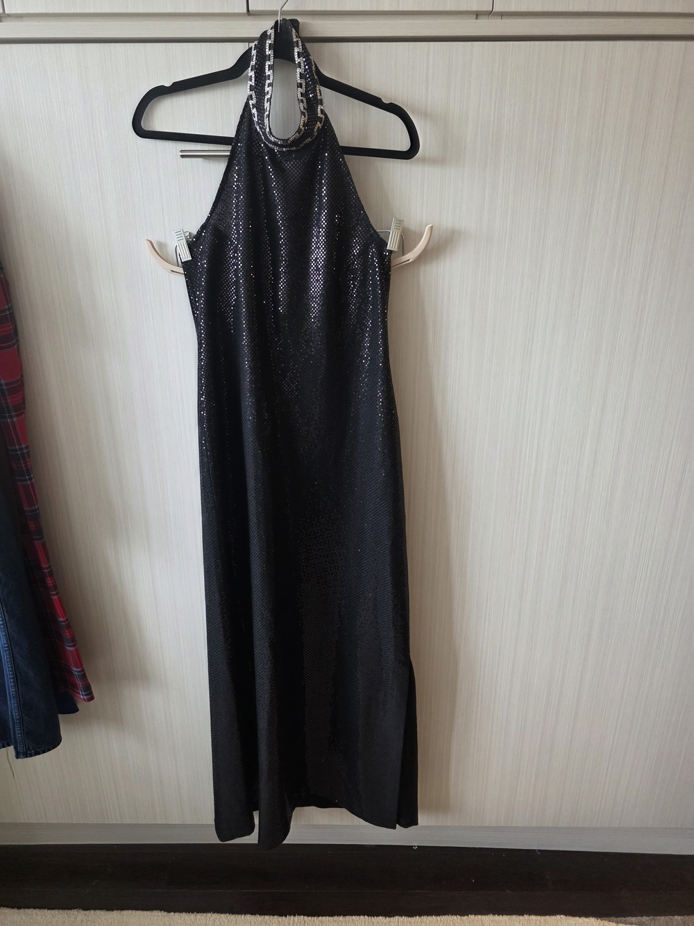 St. John Couture Black Sequin Halter Long Fancy Dress